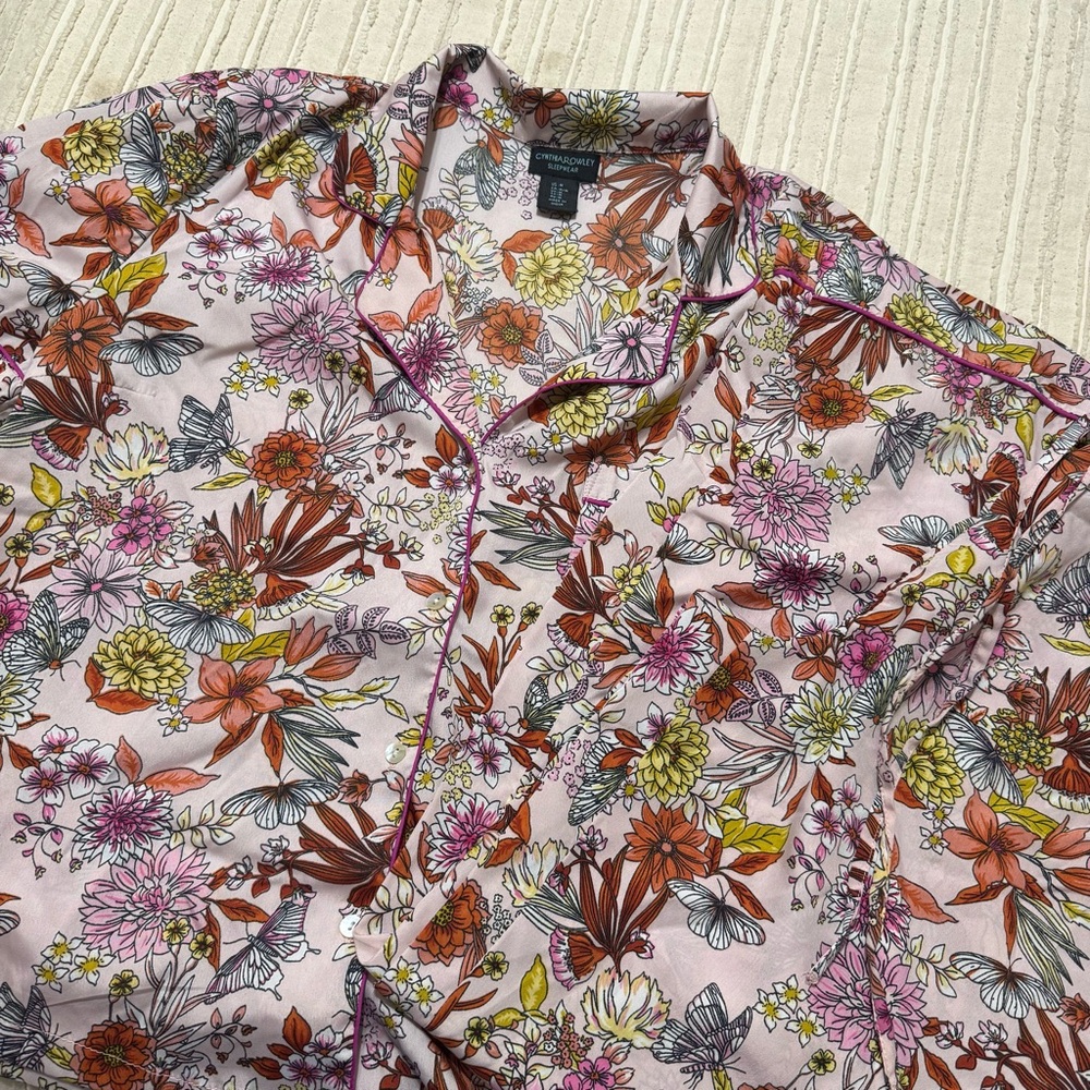 Cynthia Rowley womans Pajama Set floral pink mauve butterflies - Picture 3 of 5